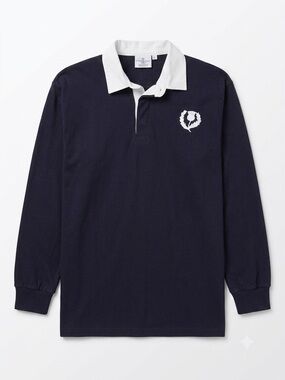 Front Row Long-Sleeve Rugby Shirt Contrast Collar Size L - Scotland Thistle